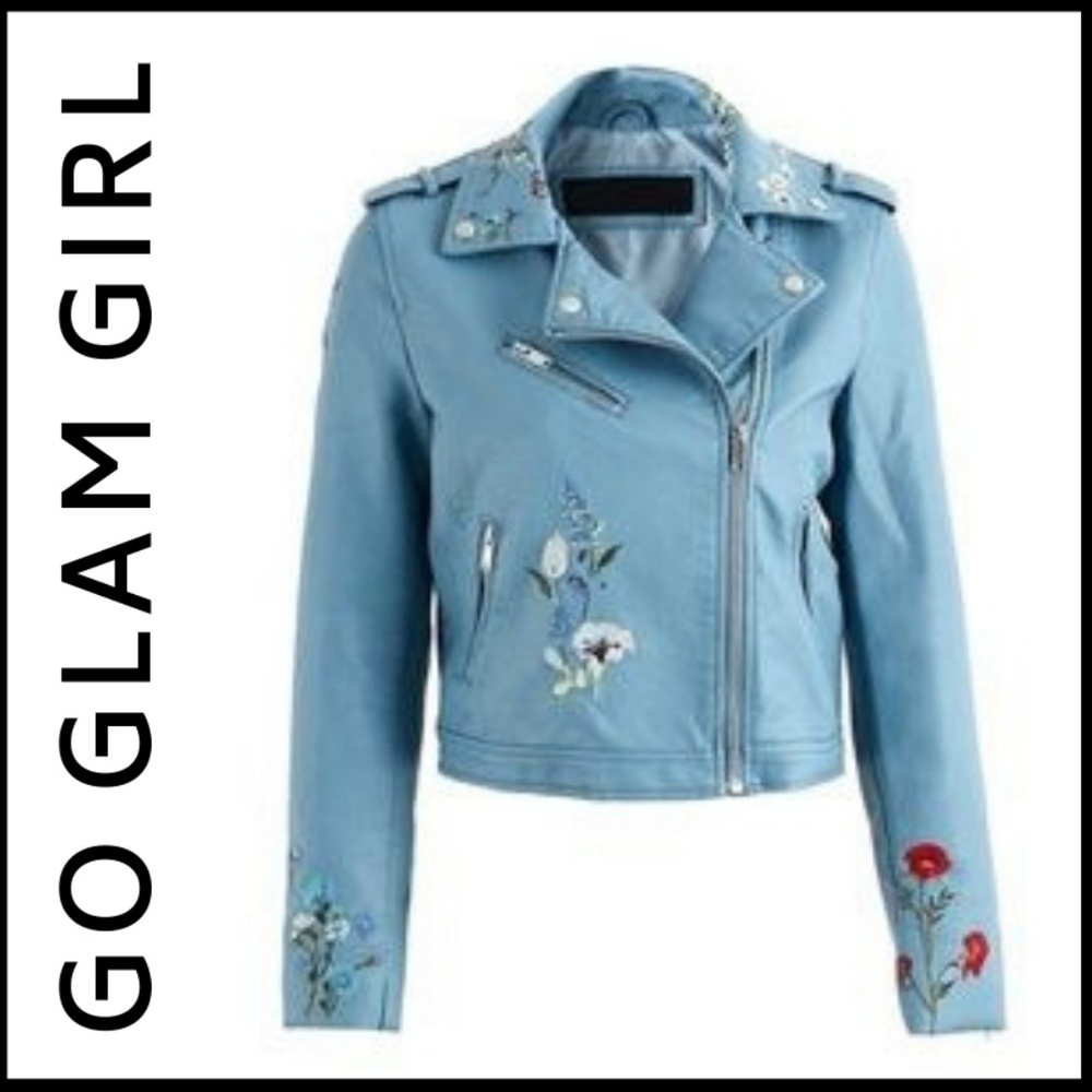 NWT Embroidered Vegan Leather Jacket - Picture 2 of 5
